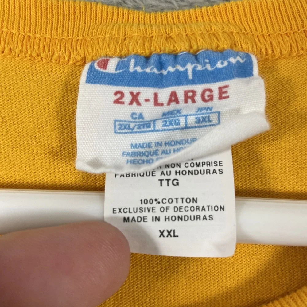Champion Shirt Adult 2XL Yellow Spell Out Graphic Tee Short Sleeve READ - Picture 8 of 14
